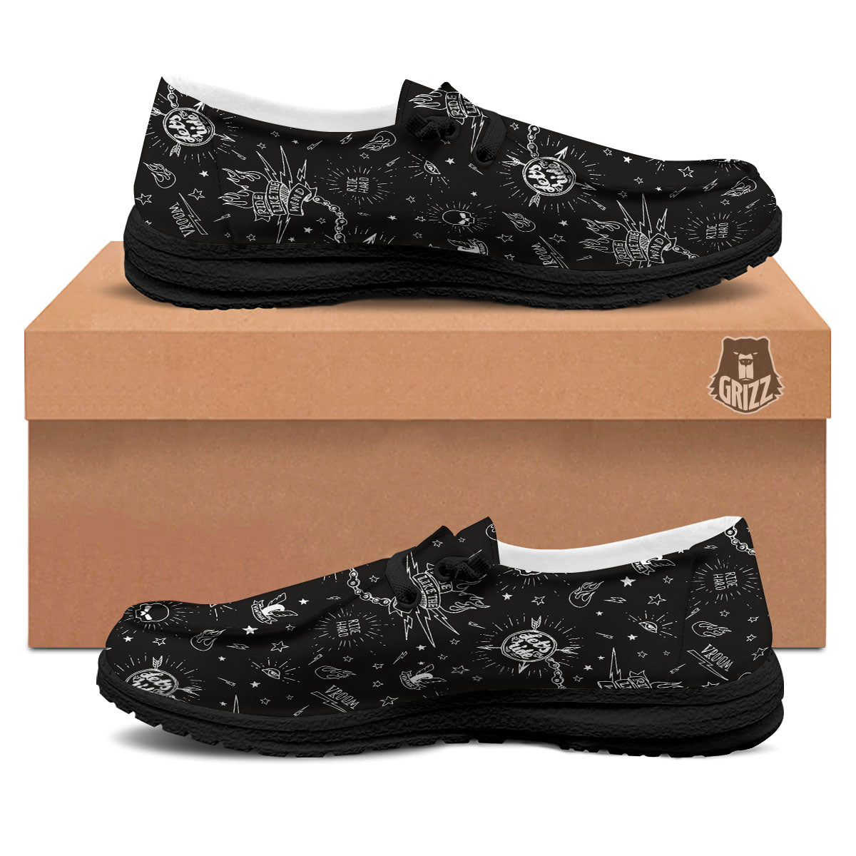 Quote Motorcycle Print Pattern Black Loafers-grizzshop