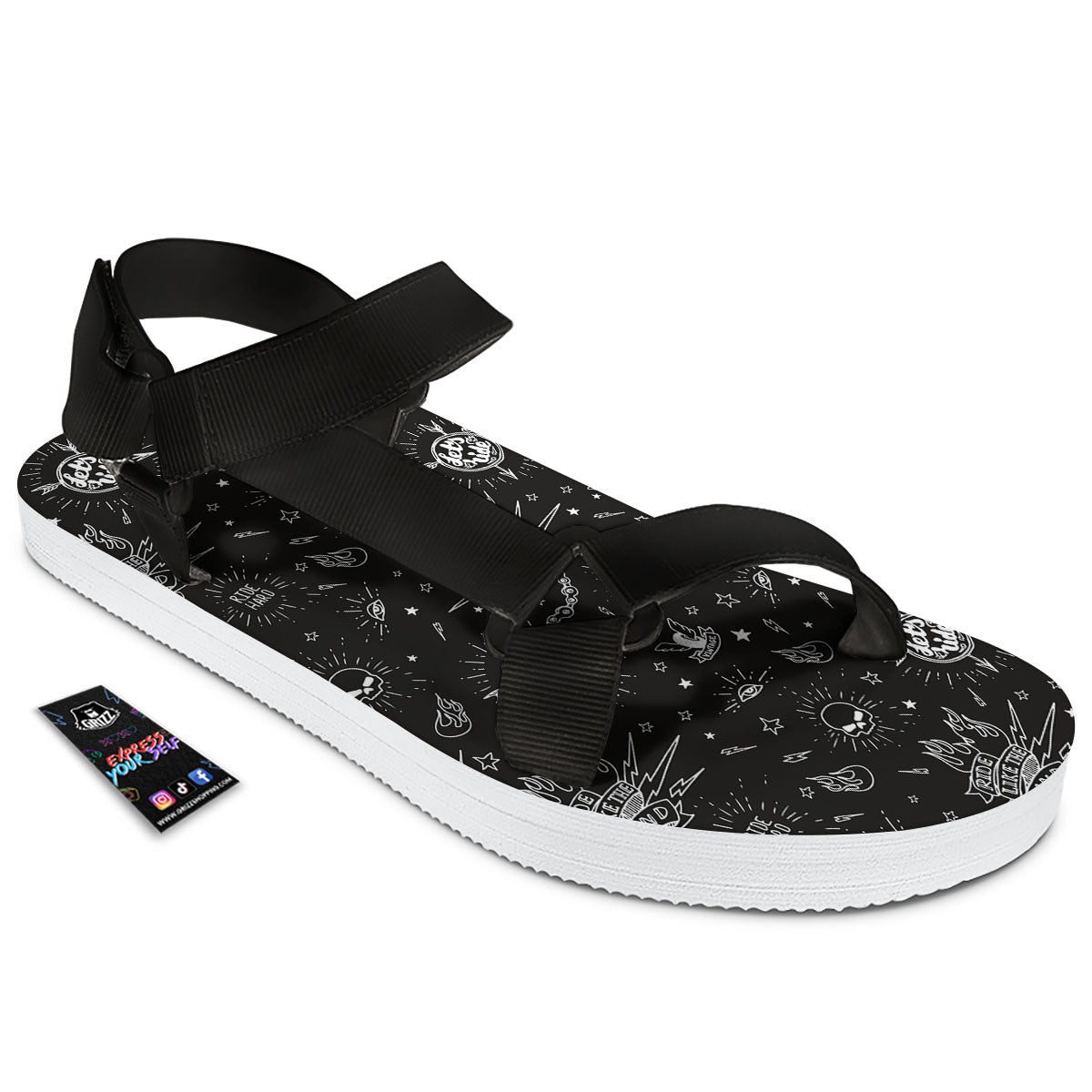 Quote Motorcycle Print Pattern Black Open Toe Sandals-grizzshop