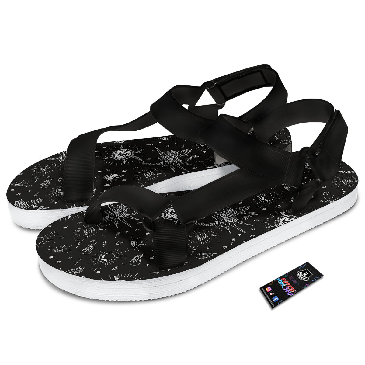 Quote Motorcycle Print Pattern Black Open Toe Sandals-grizzshop