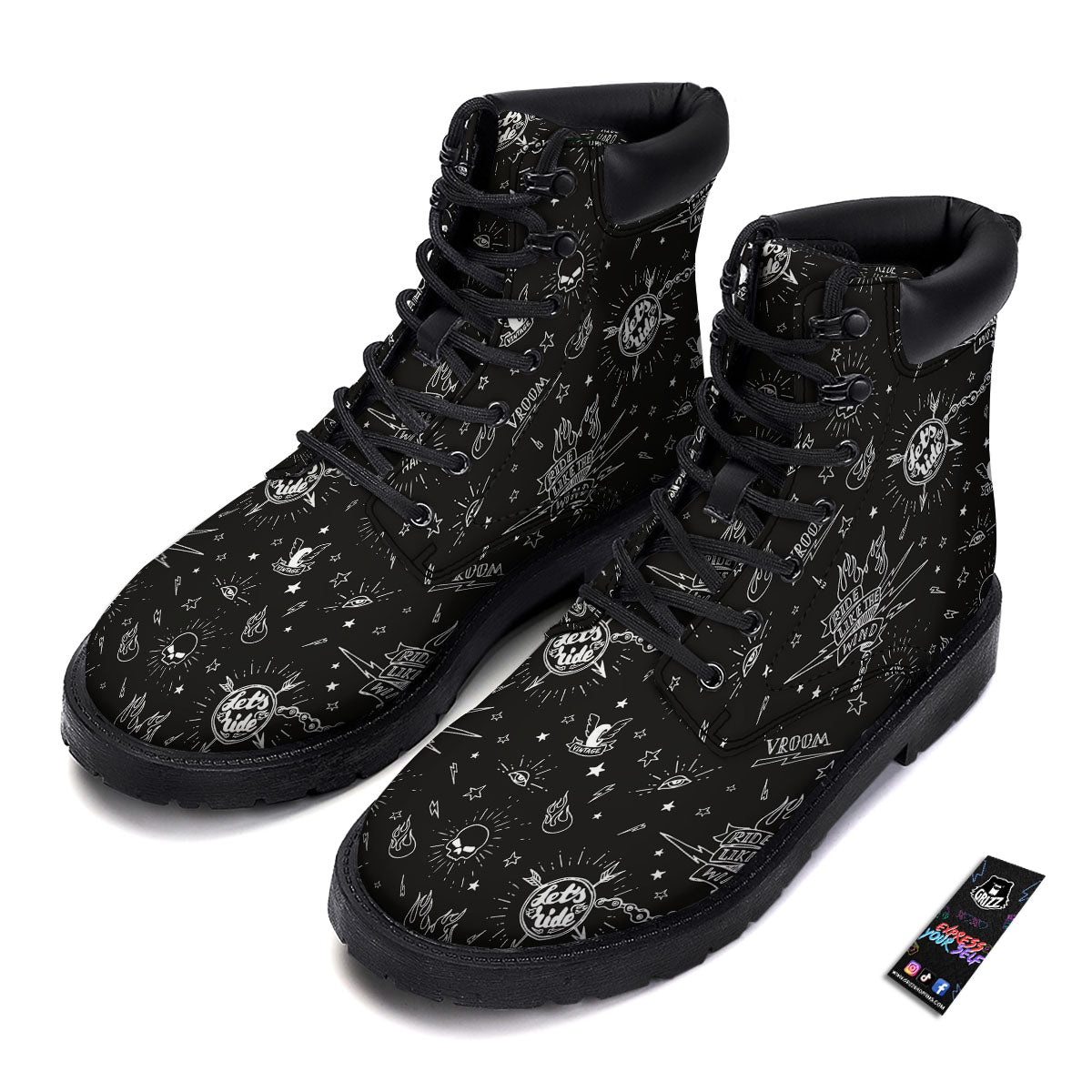 Quote Motorcycle Print Pattern Boots-grizzshop