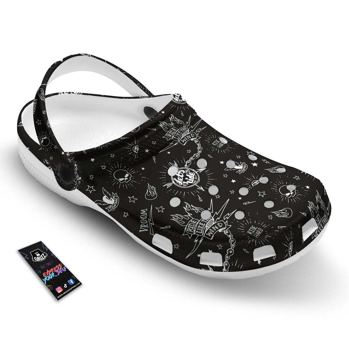 Quote Motorcycle Print Pattern Clog-grizzshop