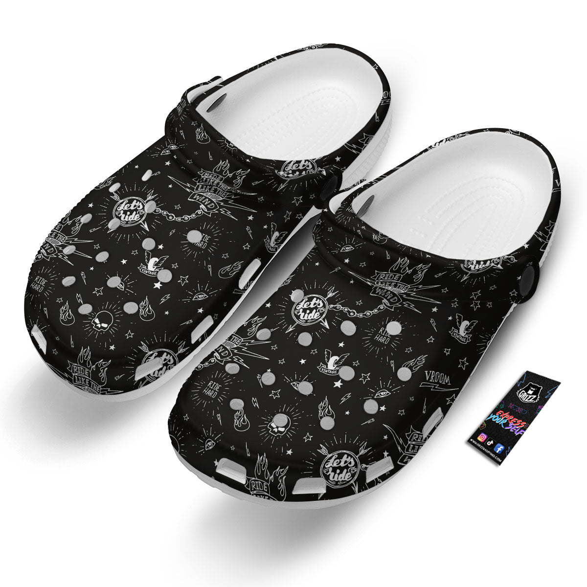 Quote Motorcycle Print Pattern Clog-grizzshop