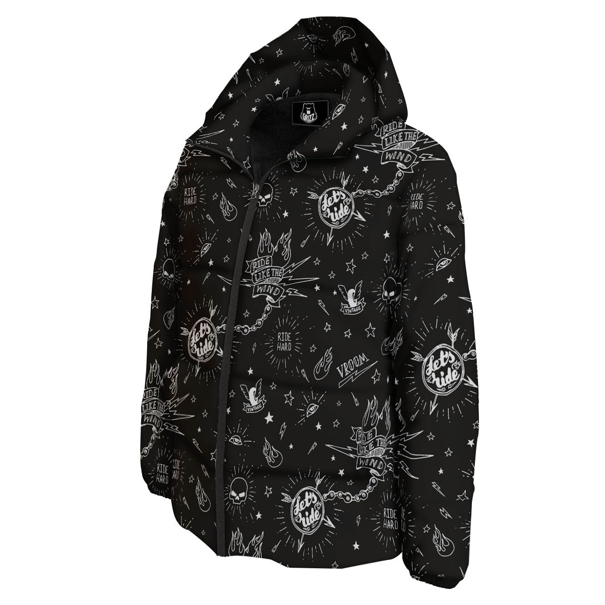 Quote Motorcycle Print Pattern Down Jacket-grizzshop