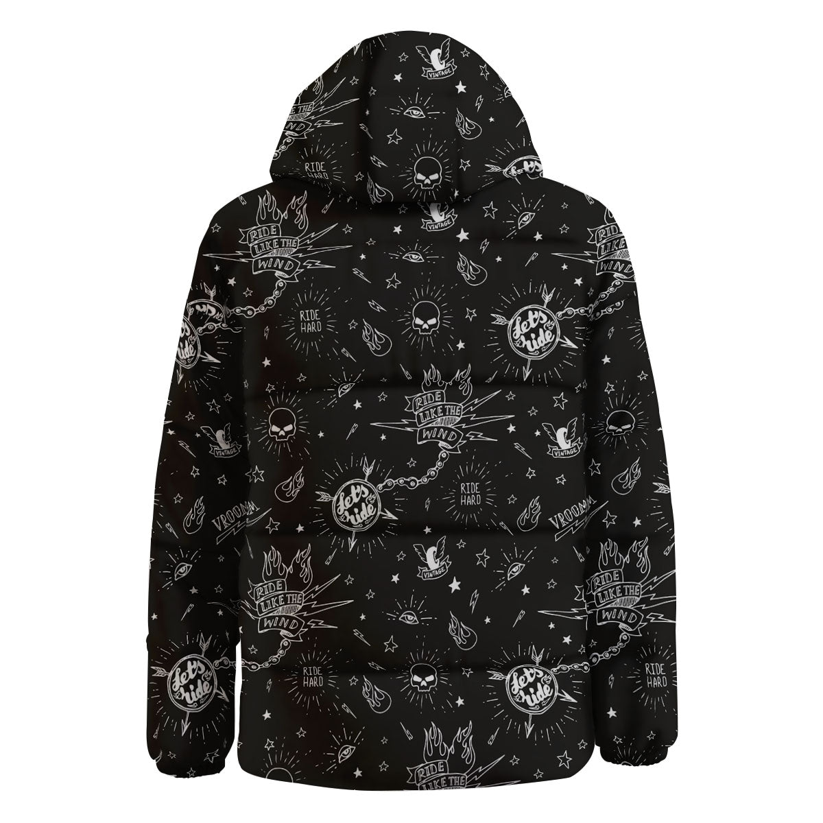 Quote Motorcycle Print Pattern Down Jacket-grizzshop
