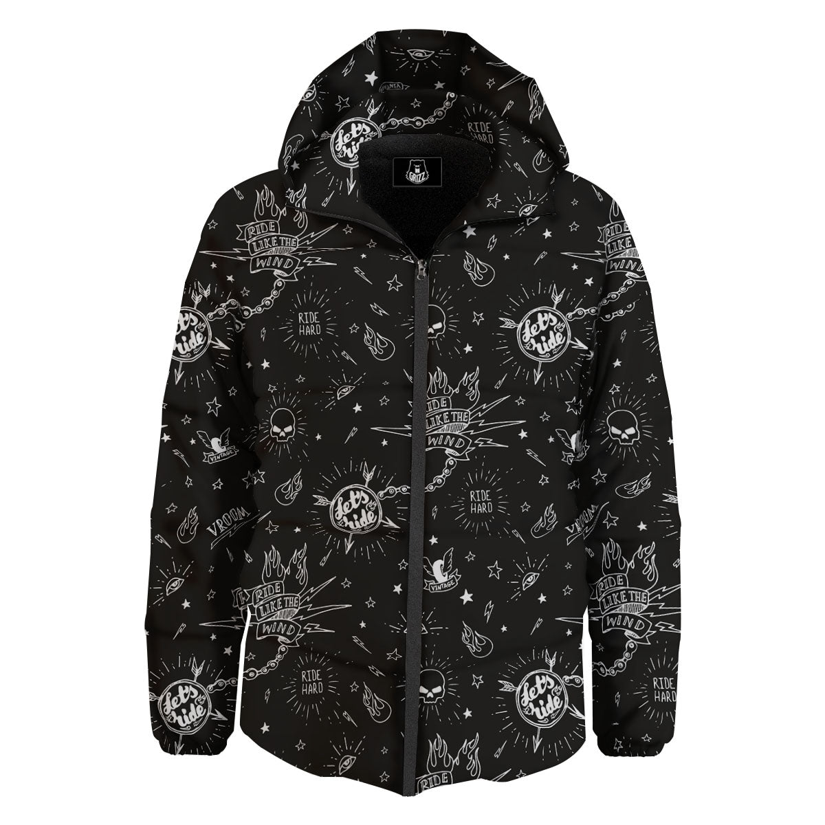 Quote Motorcycle Print Pattern Down Jacket-grizzshop