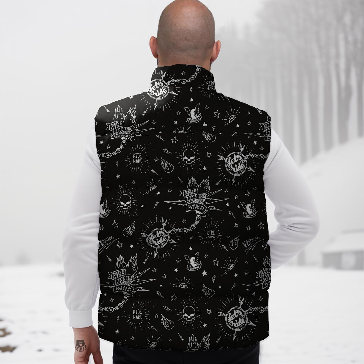 Quote Motorcycle Print Pattern Down Vest