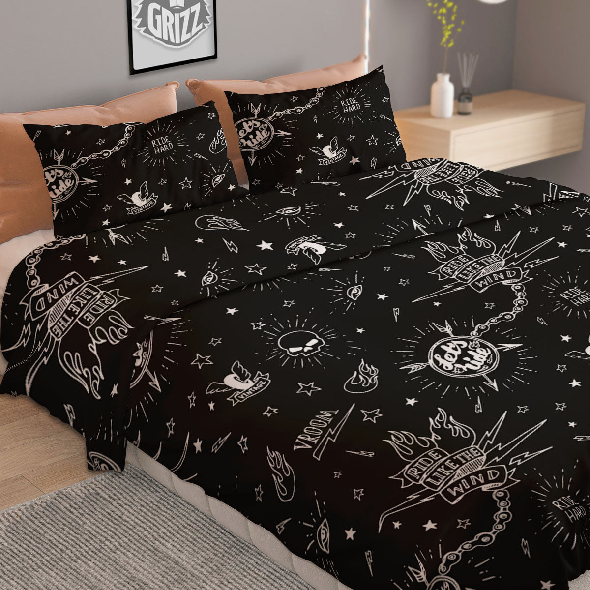 Quote Motorcycle Print Pattern Duvet Cover Bedding Set