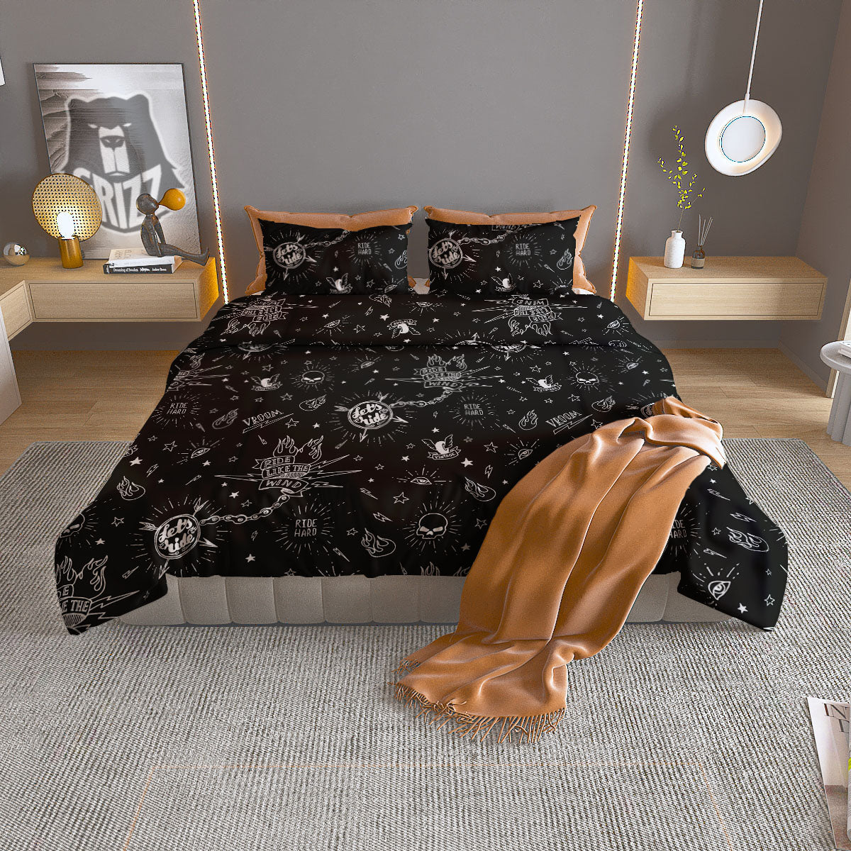 Quote Motorcycle Print Pattern Duvet Cover Bedding Set