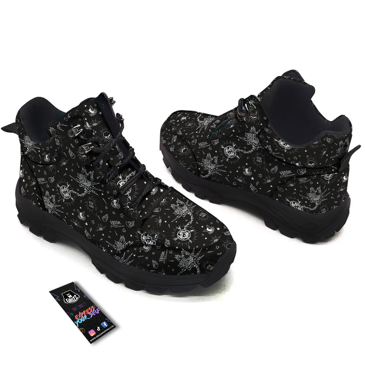 Quote Motorcycle Print Pattern Hiking Shoes-grizzshop
