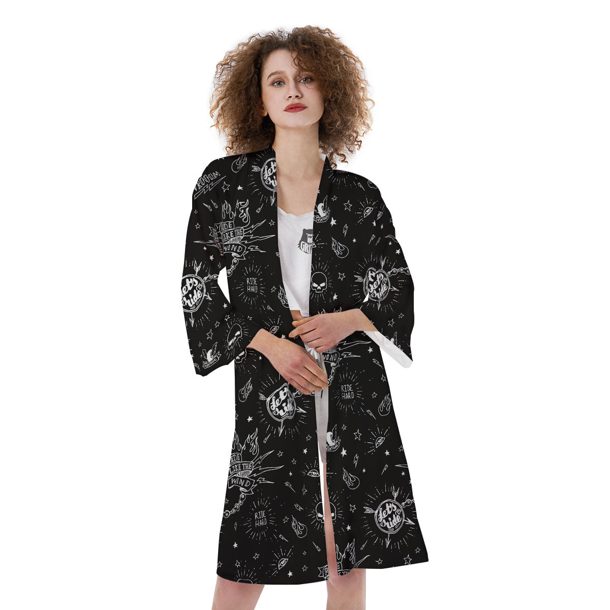 Quote Motorcycle Print Pattern Kimono-grizzshop