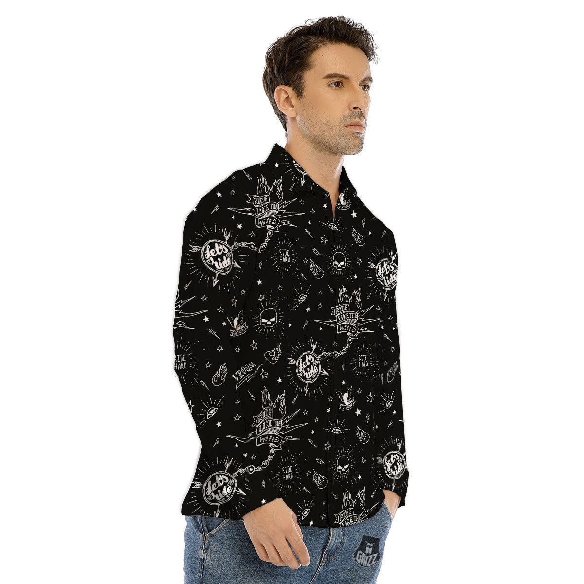 Quote Motorcycle Print Pattern Men's Dress Shirts-grizzshop