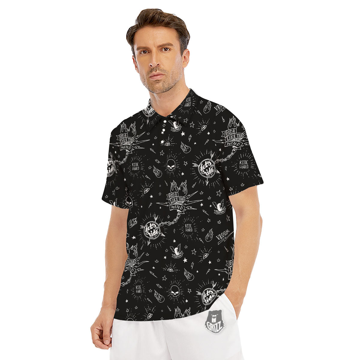 Quote Motorcycle Print Pattern Men's Golf Shirts-grizzshop