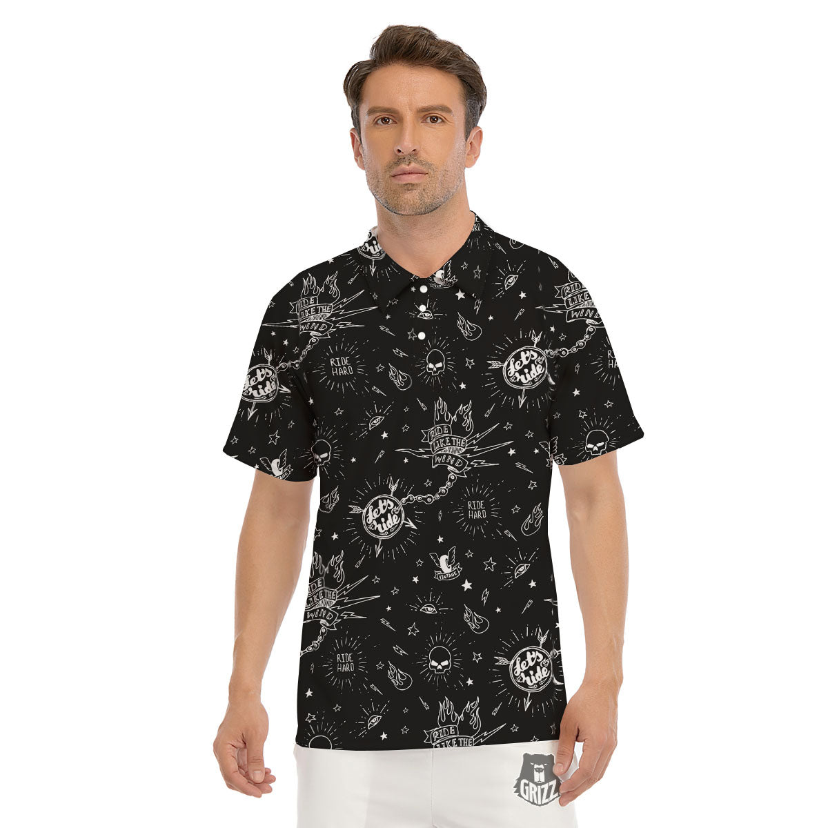 Quote Motorcycle Print Pattern Men's Golf Shirts-grizzshop