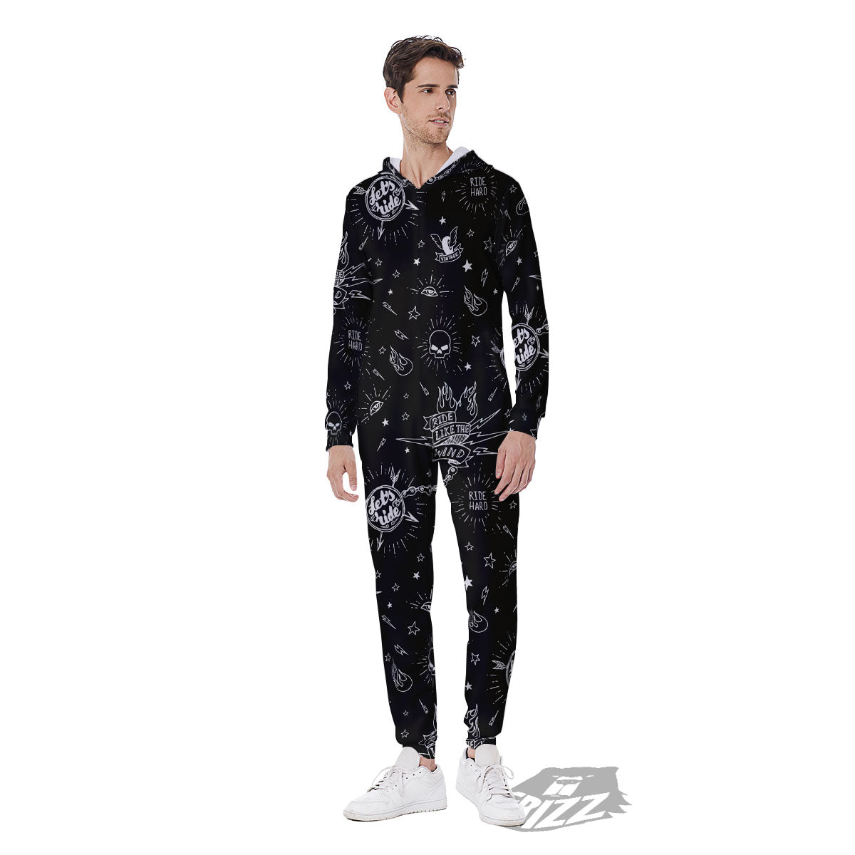 Quote Motorcycle Print Pattern Men's Jumpsuit-grizzshop
