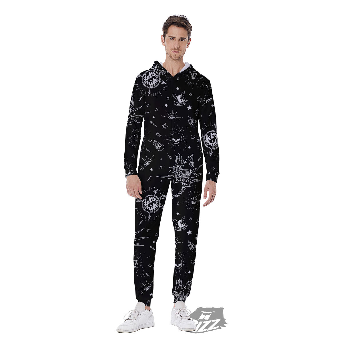 Quote Motorcycle Print Pattern Men's Jumpsuit-grizzshop