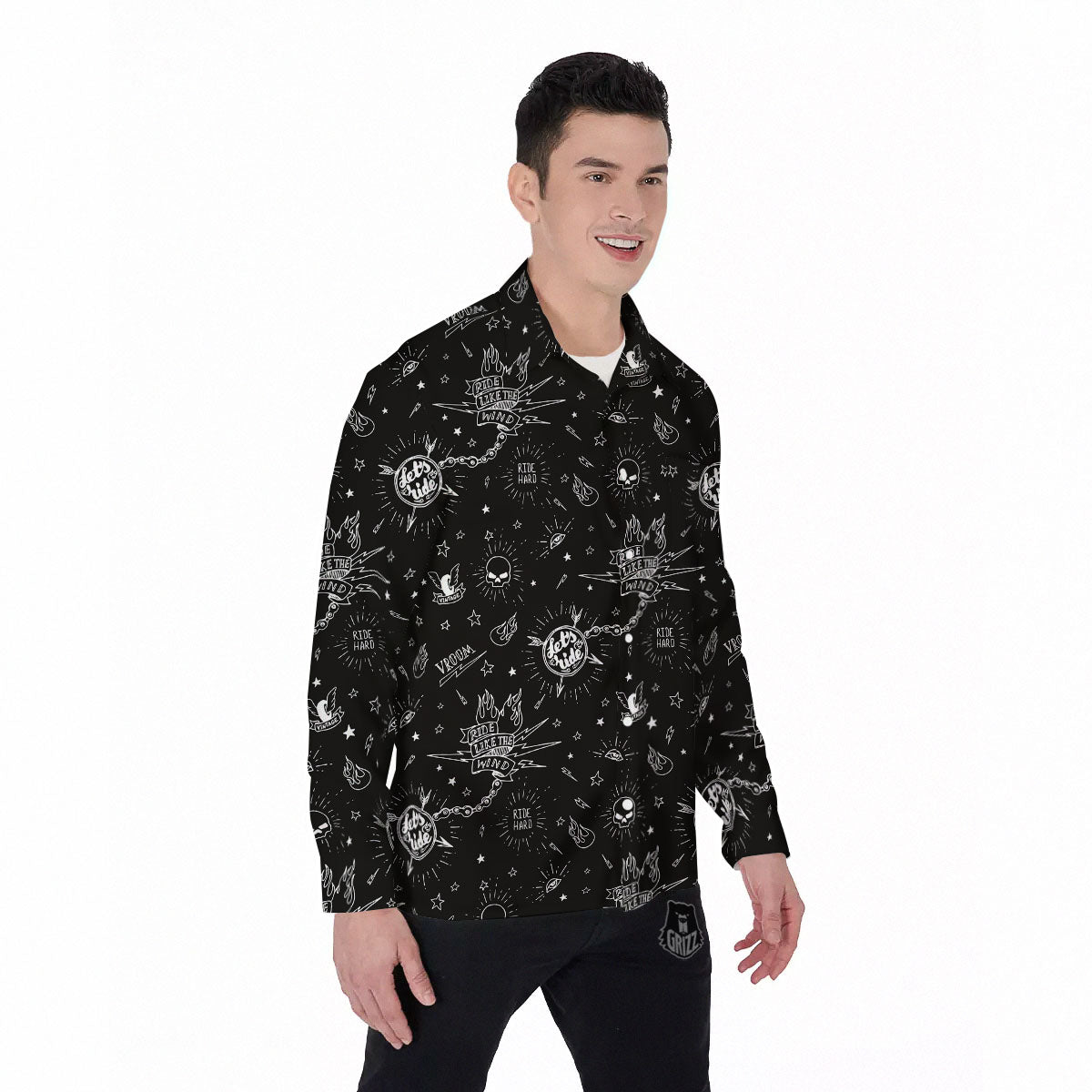 Quote Motorcycle Print Pattern Men's Long Sleeve Shirts-grizzshop