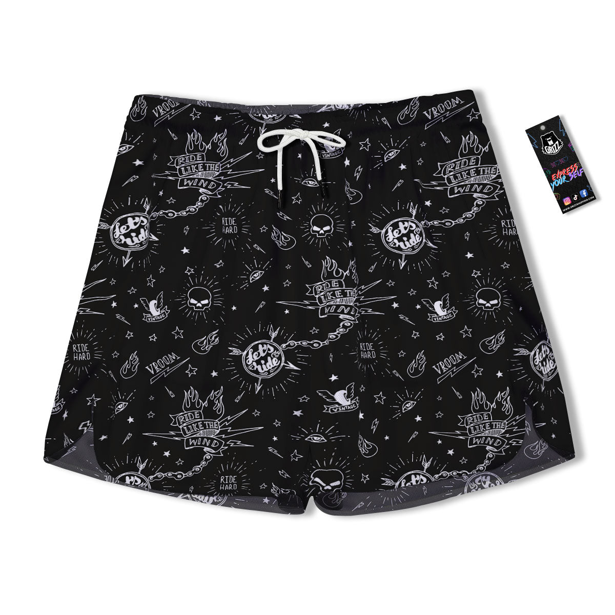 Quote Motorcycle Print Pattern Men's Running Shorts-grizzshop