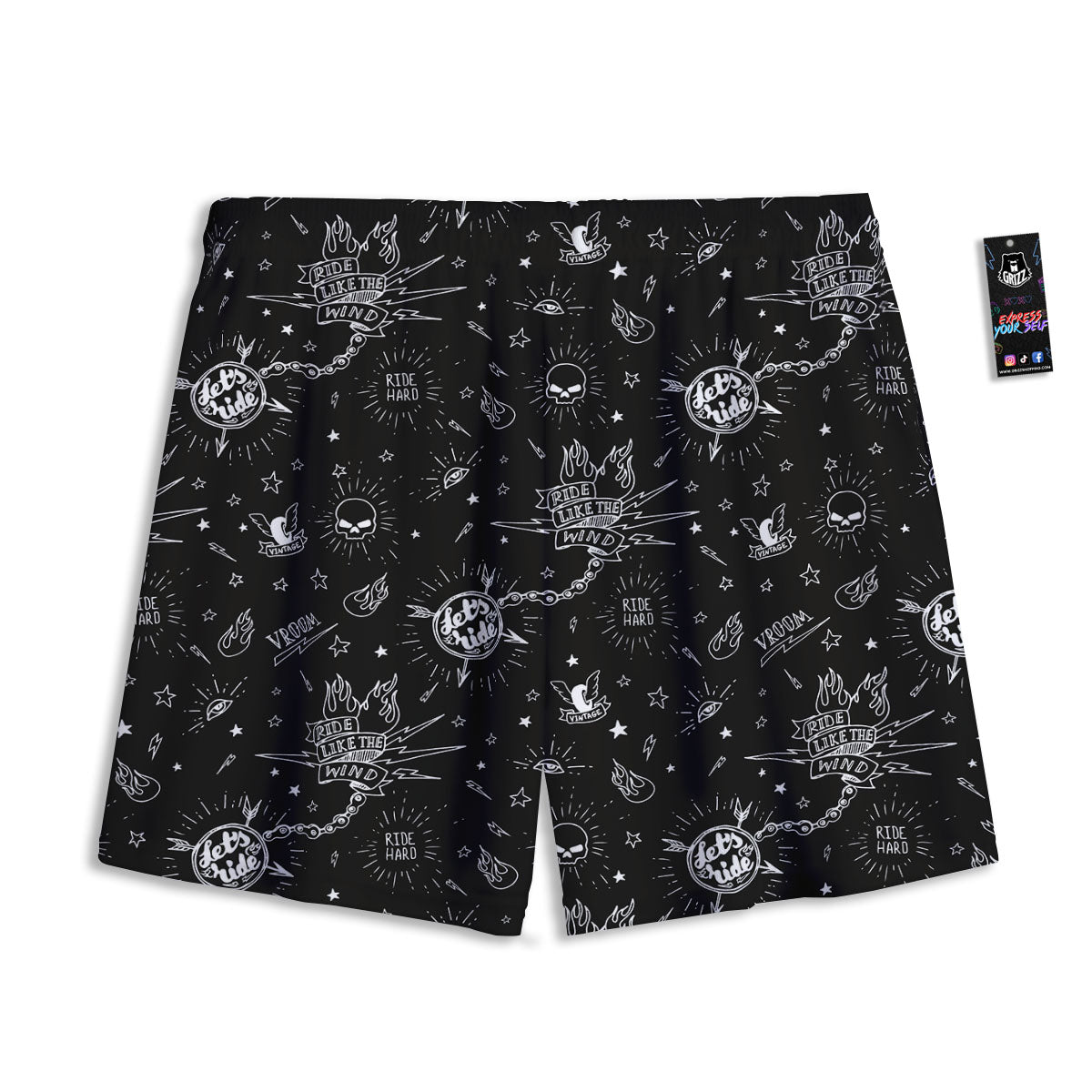Quote Motorcycle Print Pattern Mesh Shorts