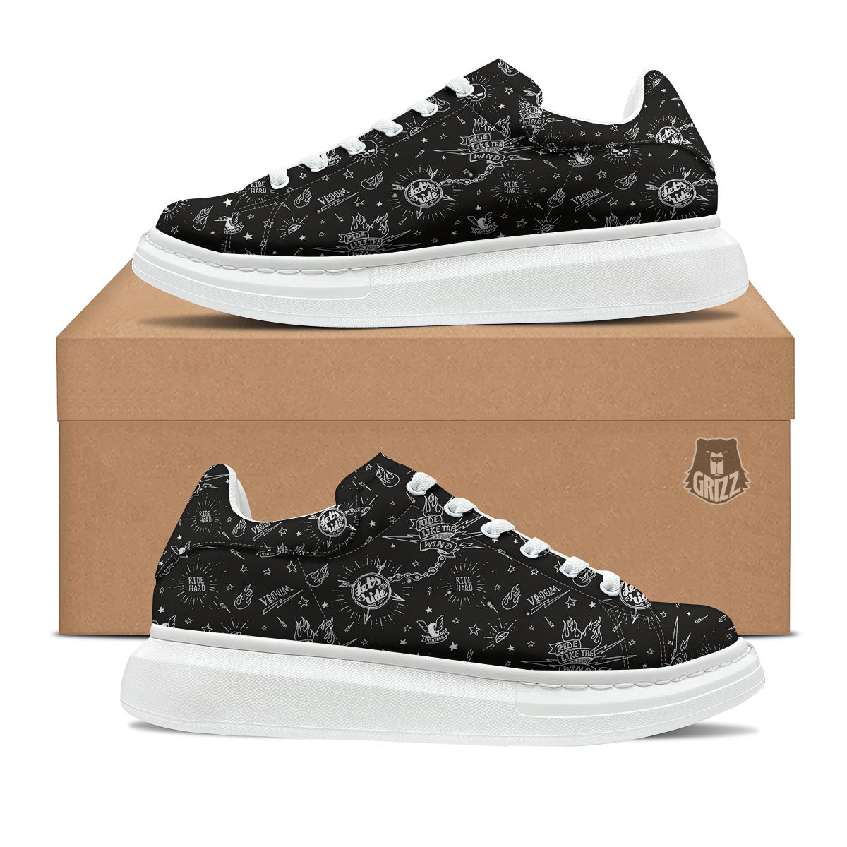 Quote Motorcycle Print Pattern Platform Shoes-grizzshop