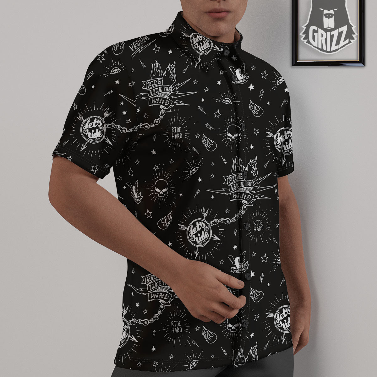 Quote Motorcycle Print Pattern Untucked Shirts-grizzshop