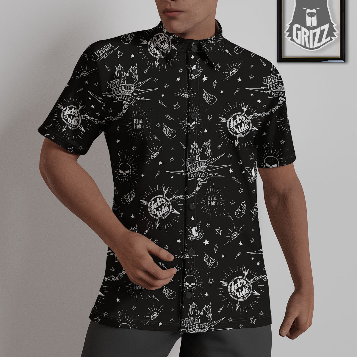 Quote Motorcycle Print Pattern Untucked Shirts-grizzshop