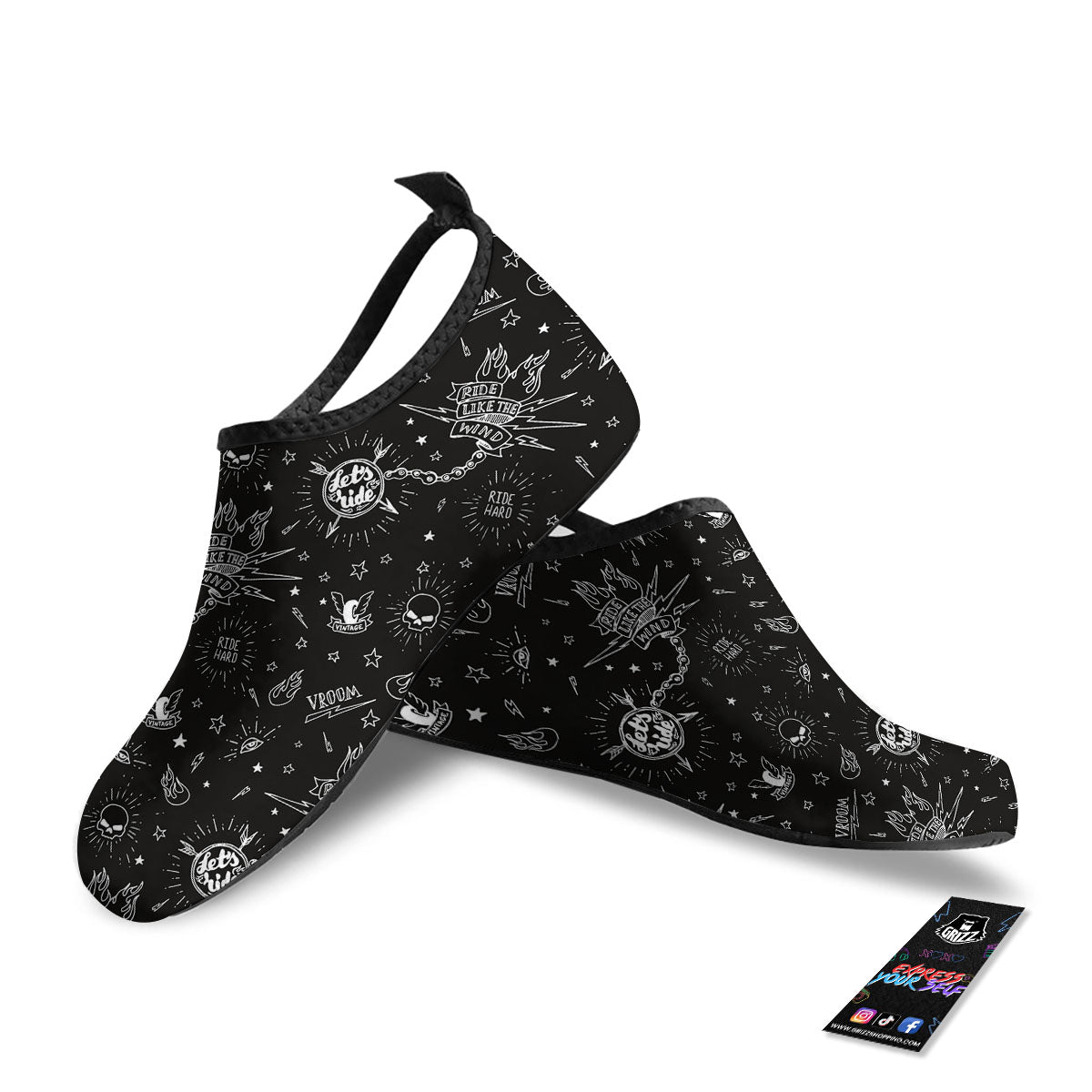 Quote Motorcycle Print Pattern Water Shoes-grizzshop