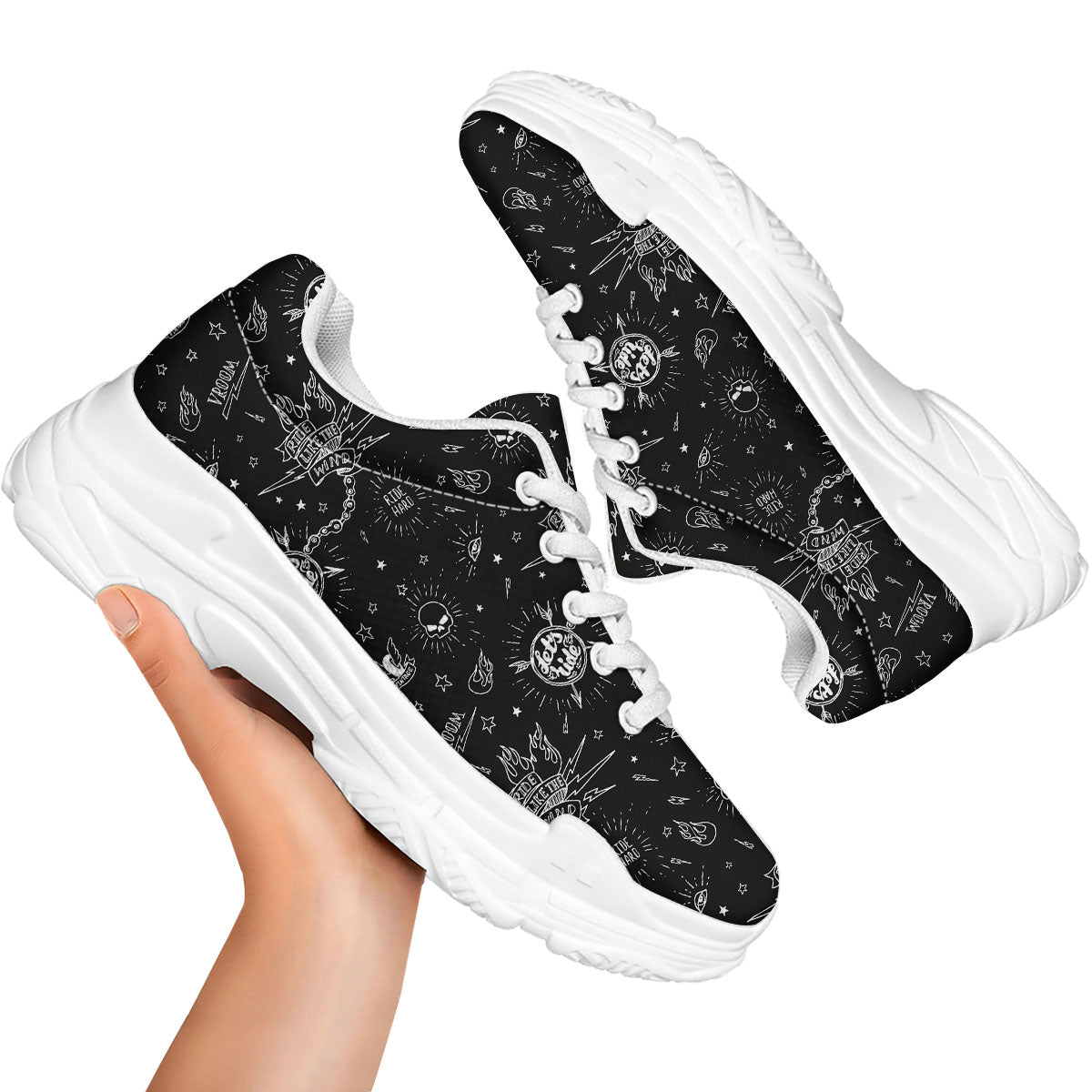 Quote Motorcycle Print Pattern White Chunky Shoes-grizzshop