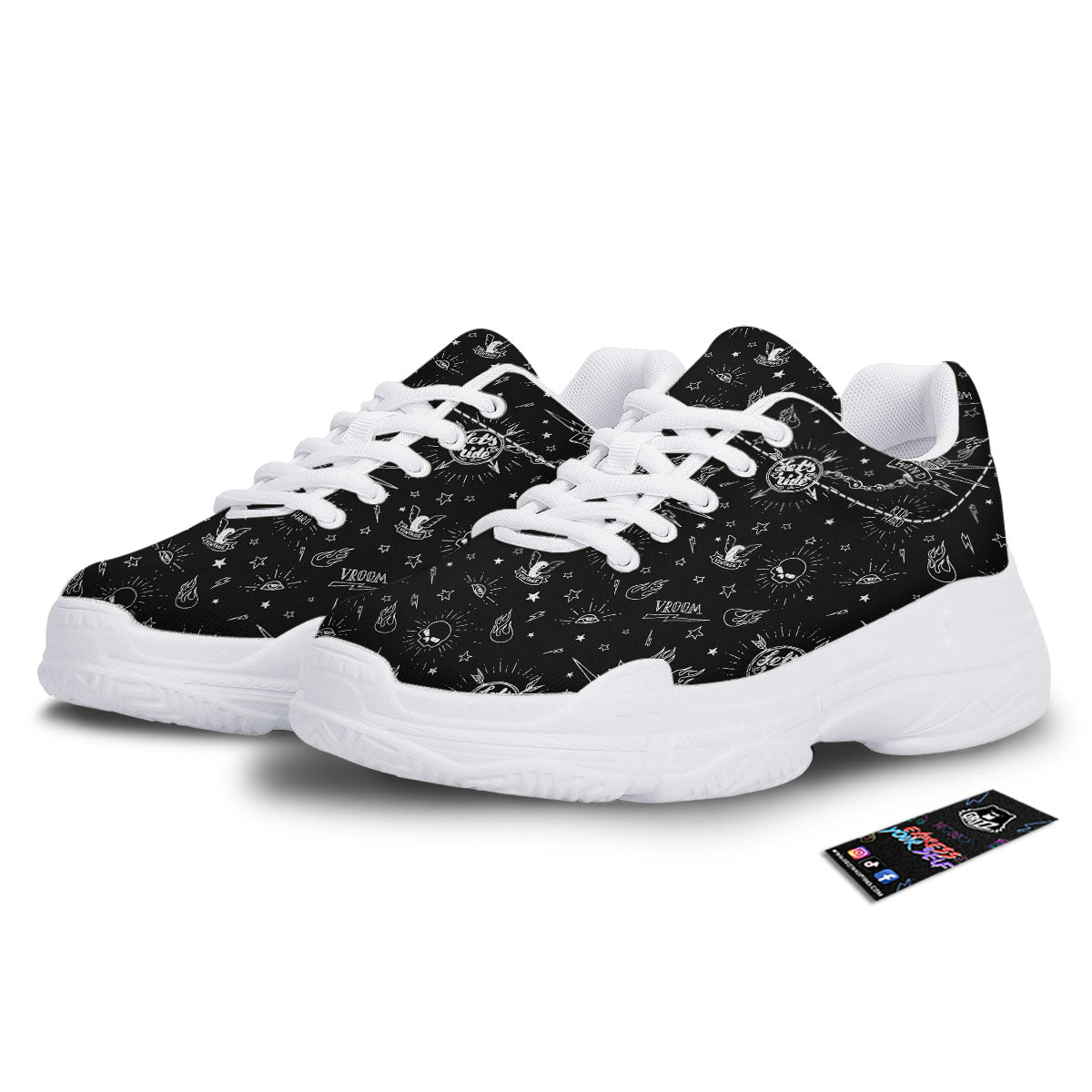 Quote Motorcycle Print Pattern White Chunky Shoes-grizzshop