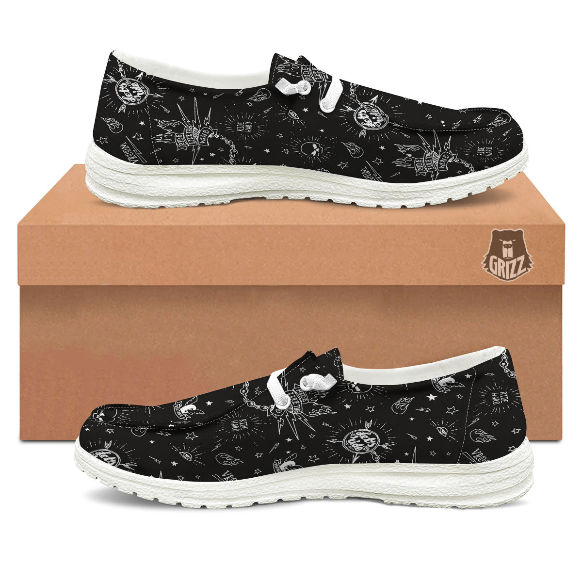 Quote Motorcycle Print Pattern White Loafers-grizzshop