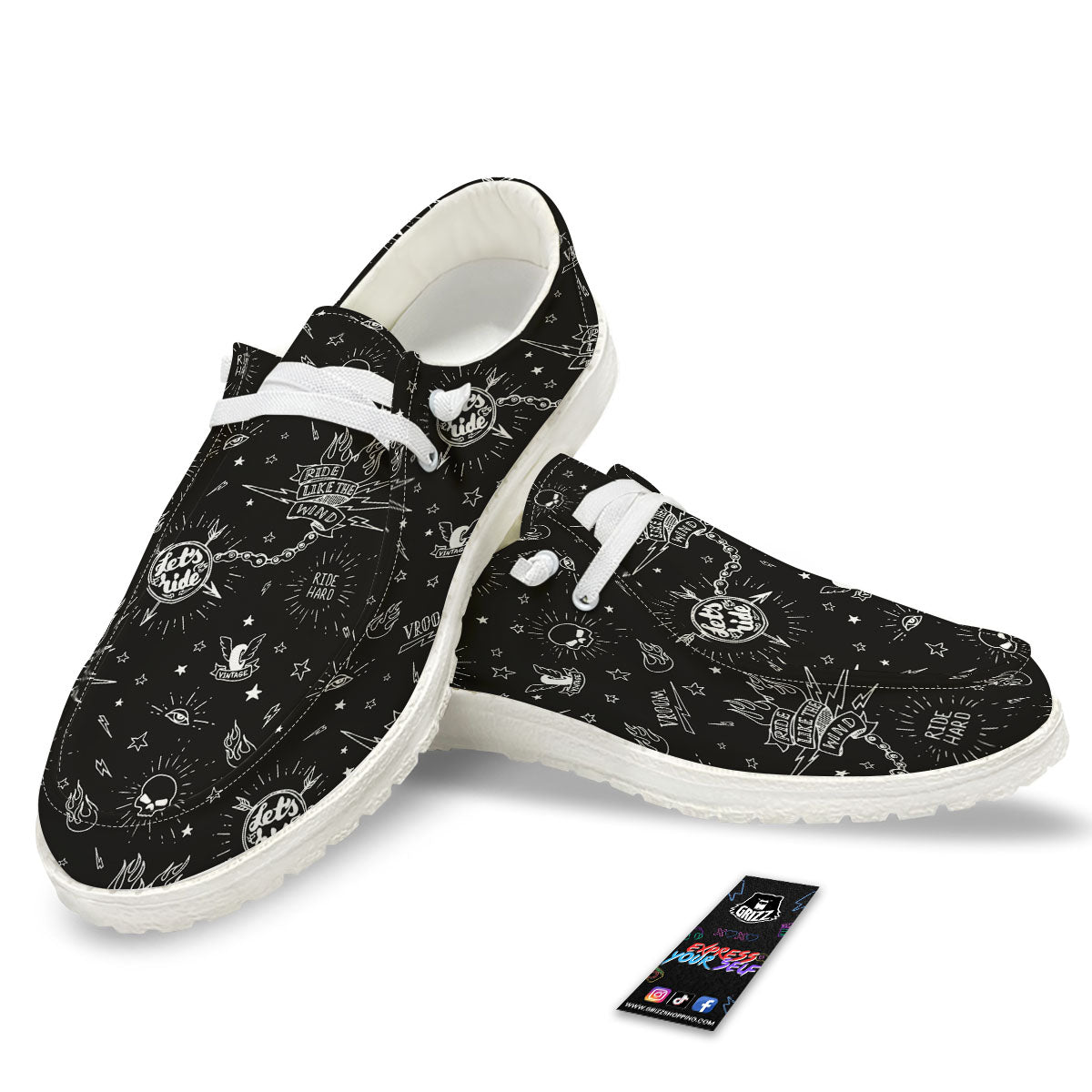 Quote Motorcycle Print Pattern White Loafers-grizzshop
