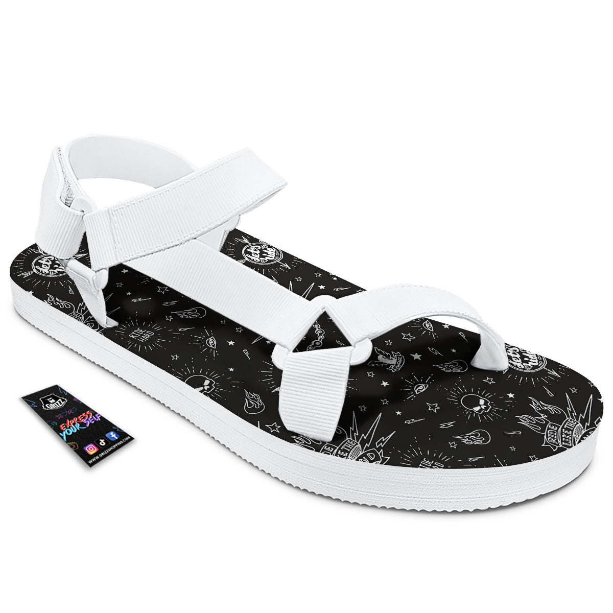Quote Motorcycle Print Pattern White Open Toe Sandals-grizzshop