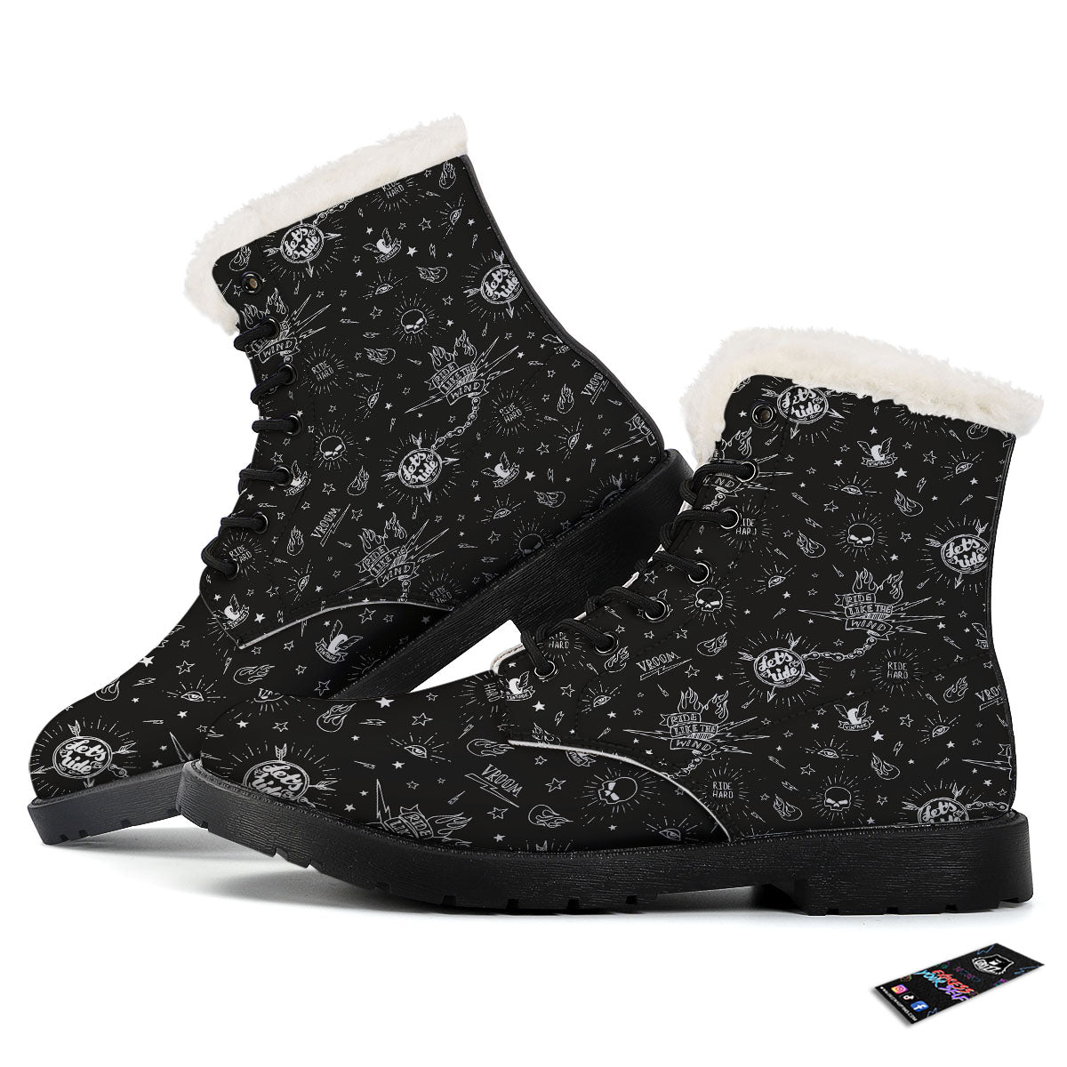 Quote Motorcycle Print Pattern Winter Boots-grizzshop