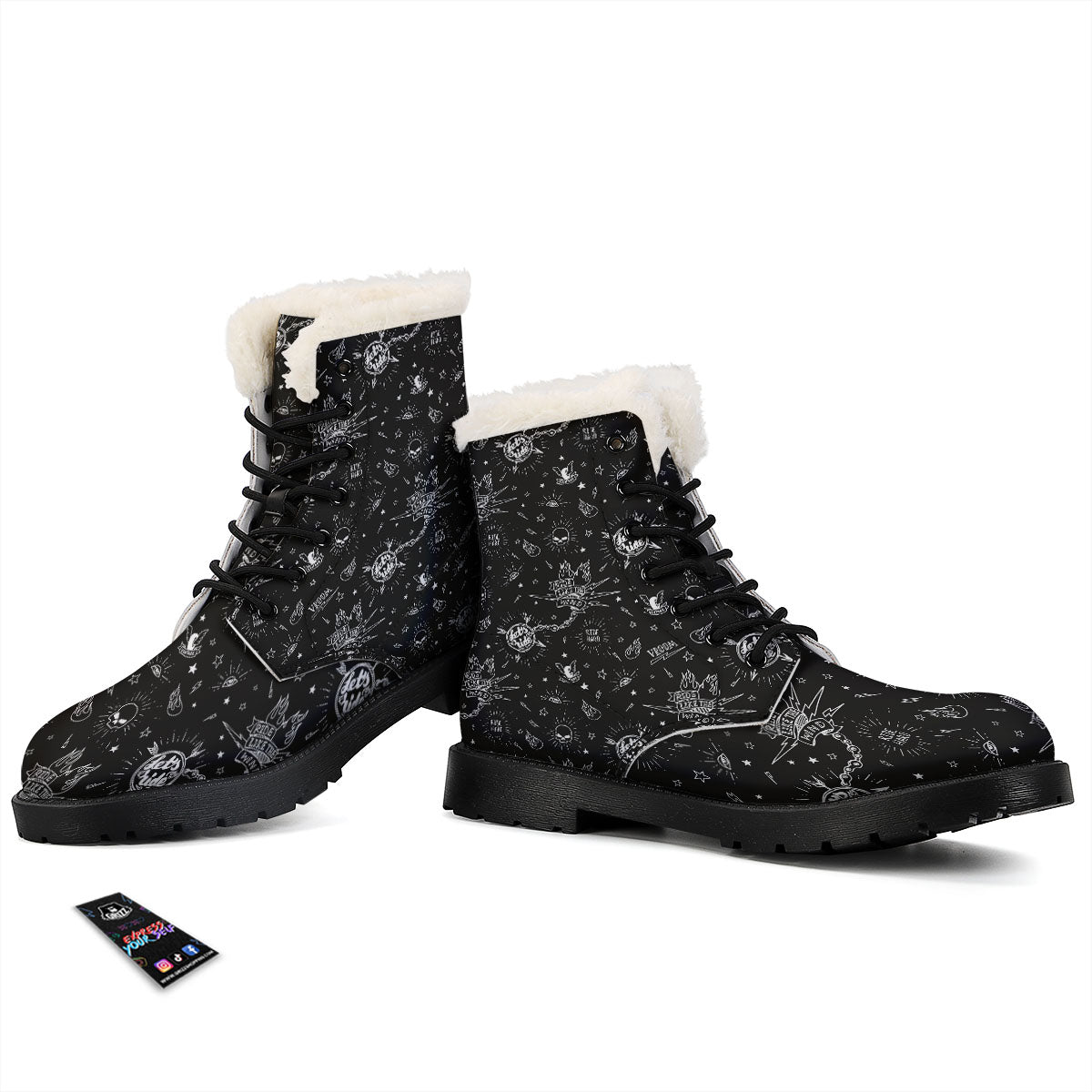 Quote Motorcycle Print Pattern Winter Boots-grizzshop