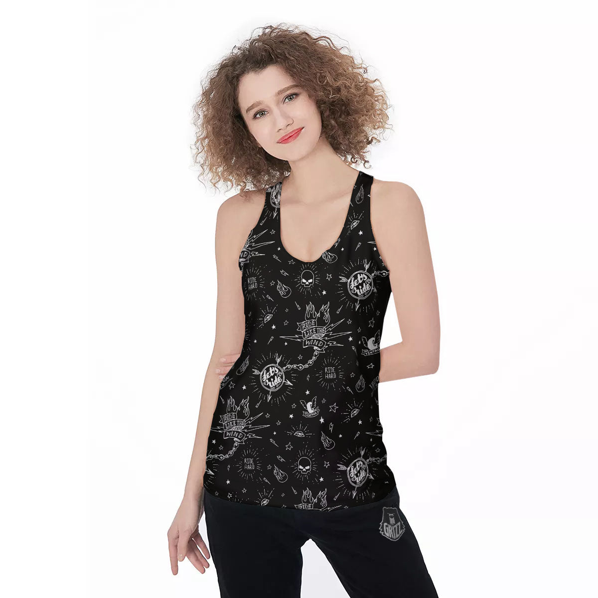 Quote Motorcycle Print Pattern Women's Racerback Tank Top-grizzshop