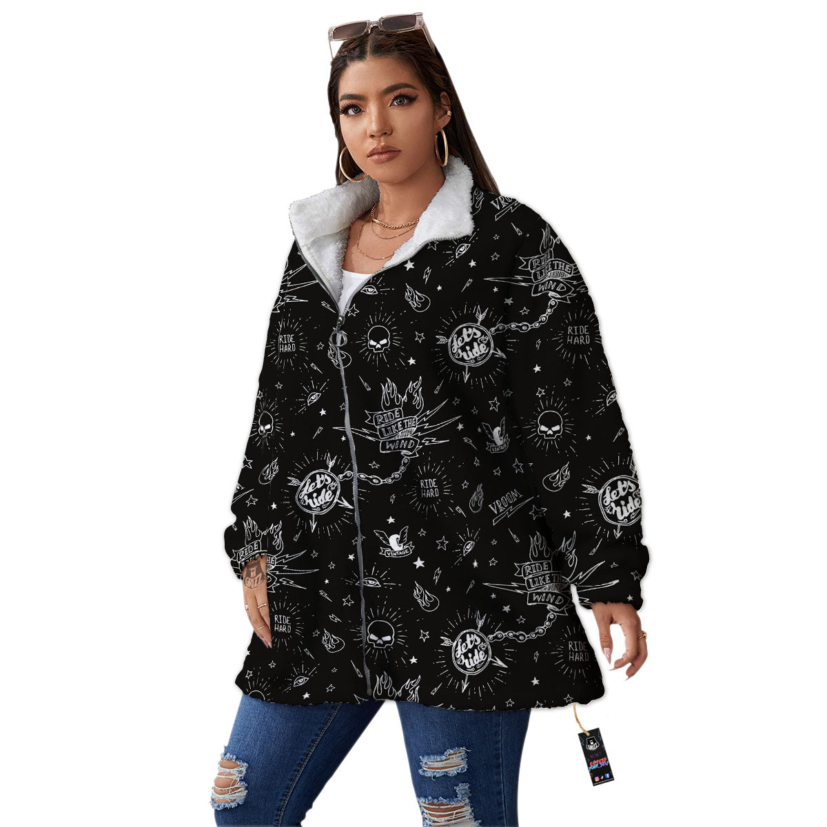 Quote Motorcycle Print Pattern Women's Sherpa Jacket-grizzshop