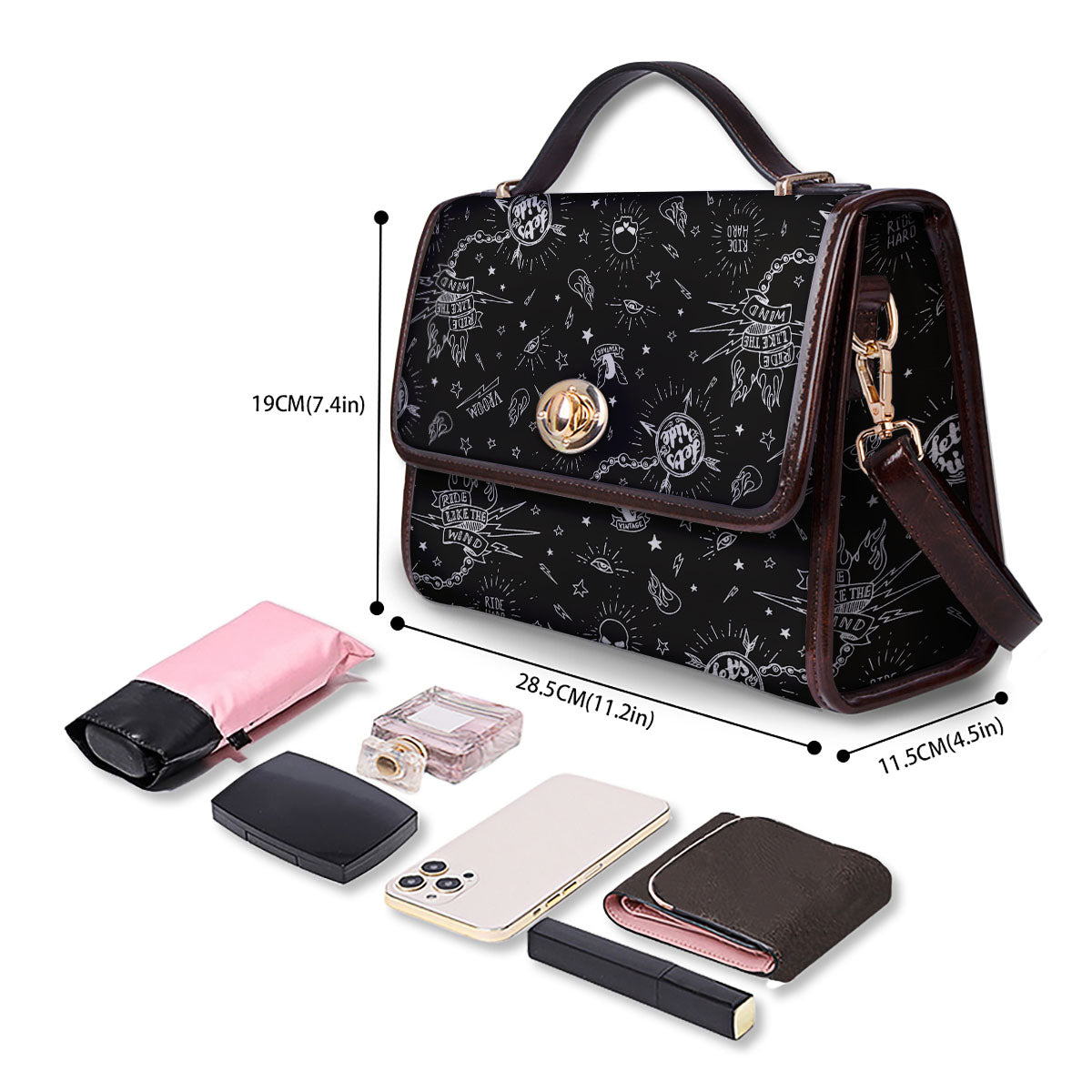 Quote Motorcycle Print Pattern Women's Satchel Bag
