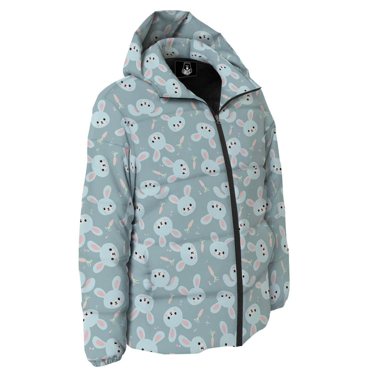 Rabbit And Carrot Print Pattern Down Jacket-grizzshop