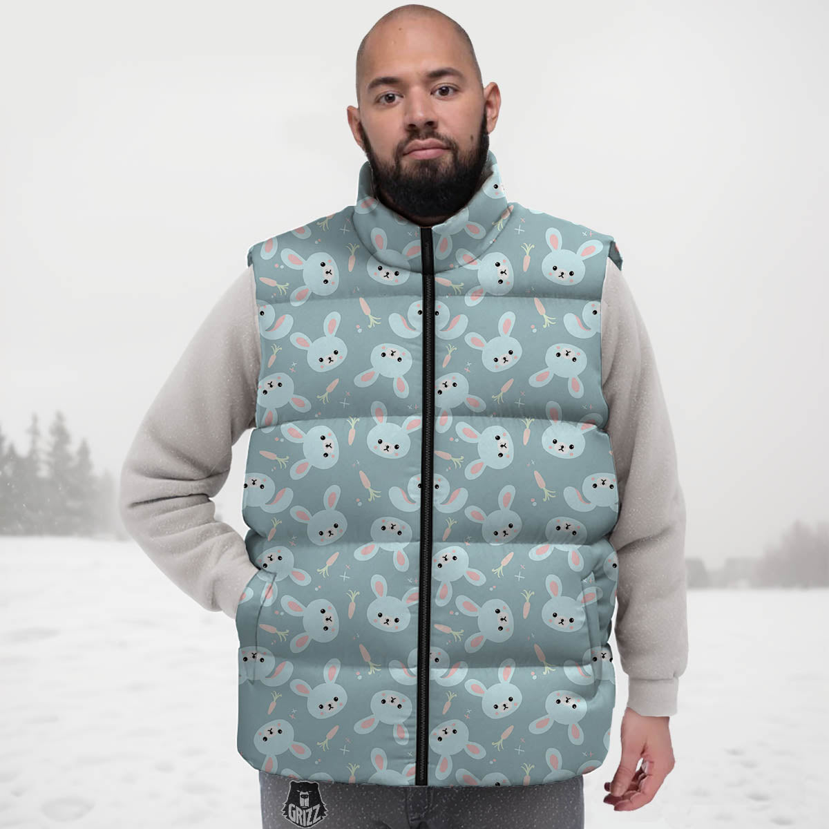 Rabbit And Carrot Print Pattern Down Vest