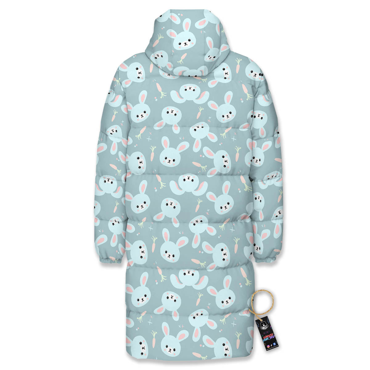Rabbit And Carrot Print Pattern Long Down Jacket-grizzshop