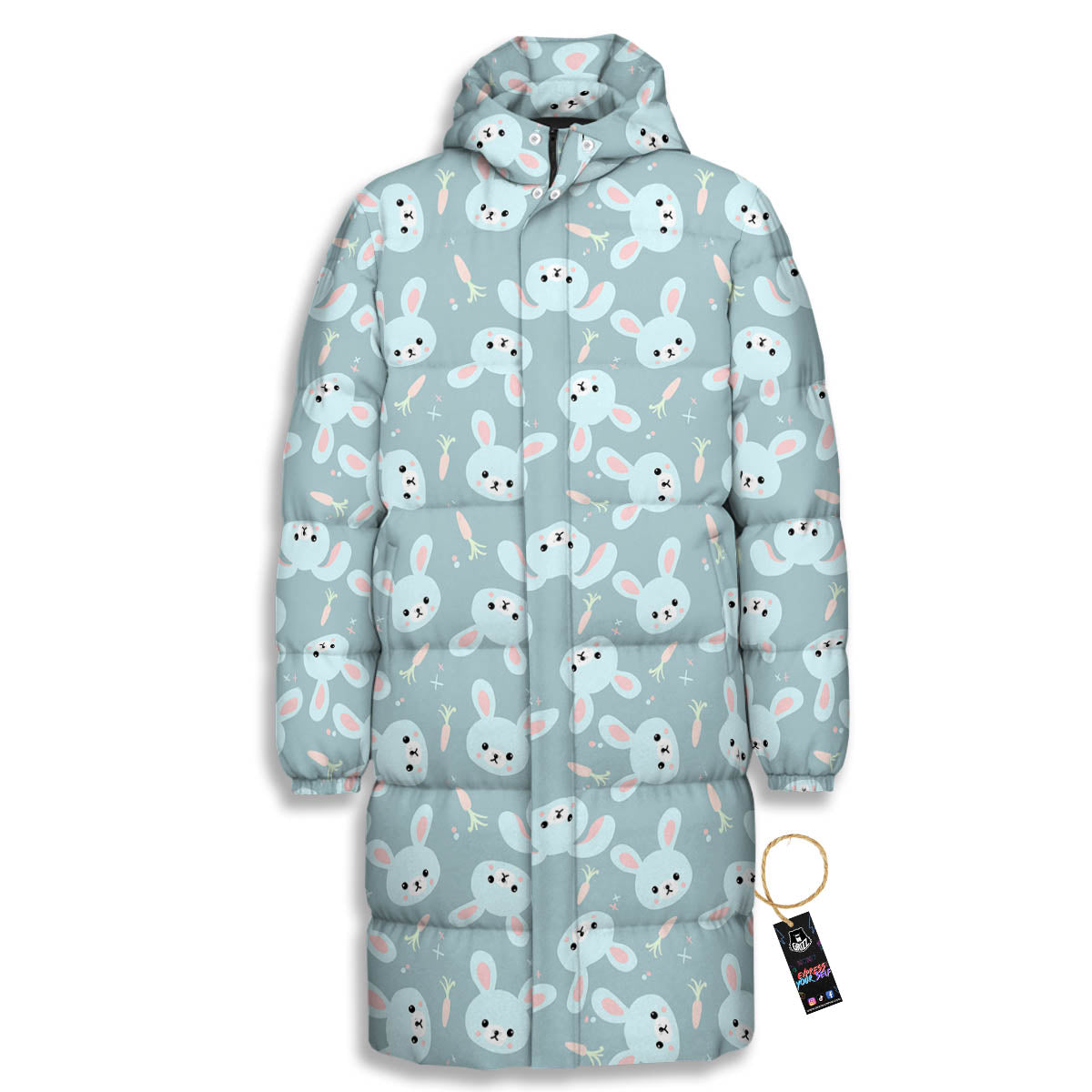Rabbit And Carrot Print Pattern Long Down Jacket-grizzshop