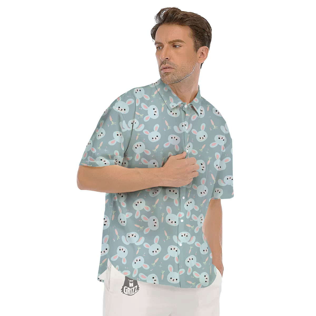 Rabbit And Carrot Print Pattern Men's Short Sleeve Shirts-grizzshop