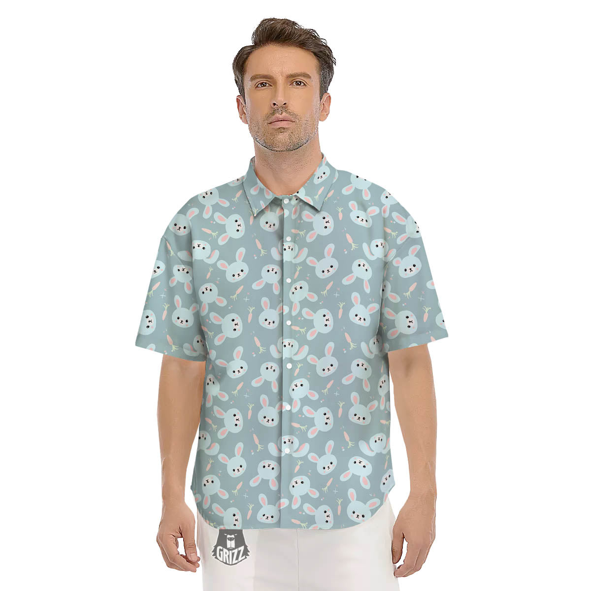 Rabbit And Carrot Print Pattern Men's Short Sleeve Shirts-grizzshop