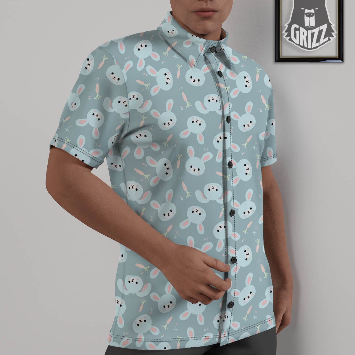 Rabbit And Carrot Print Pattern Untucked Shirts-grizzshop