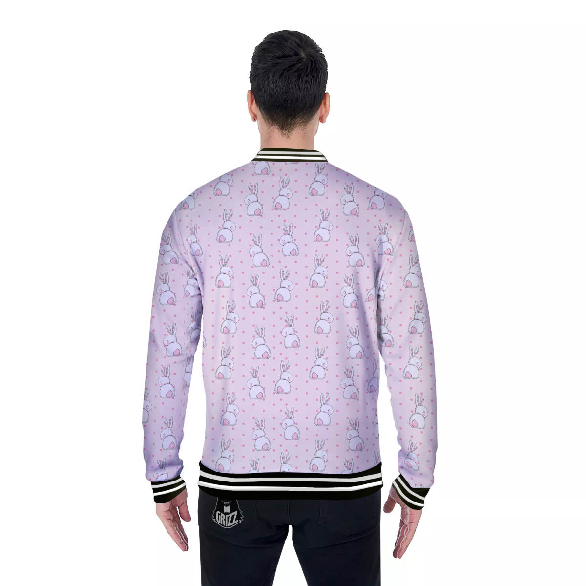 Rabbit Cartoon Print Pattern Baseball Jacket-grizzshop