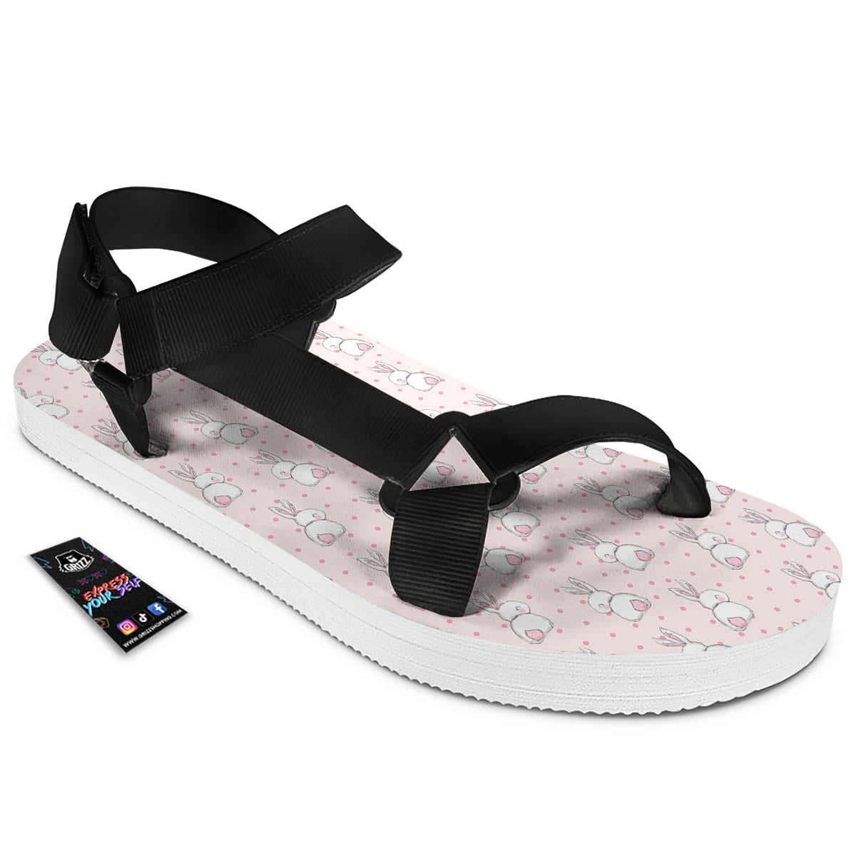 Rabbit Cartoon Print Pattern Black Open Toe Sandals-grizzshop