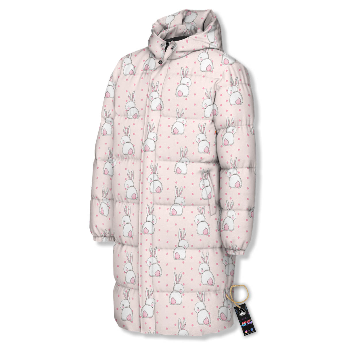 Rabbit Cartoon Print Pattern Long Down Jacket-grizzshop