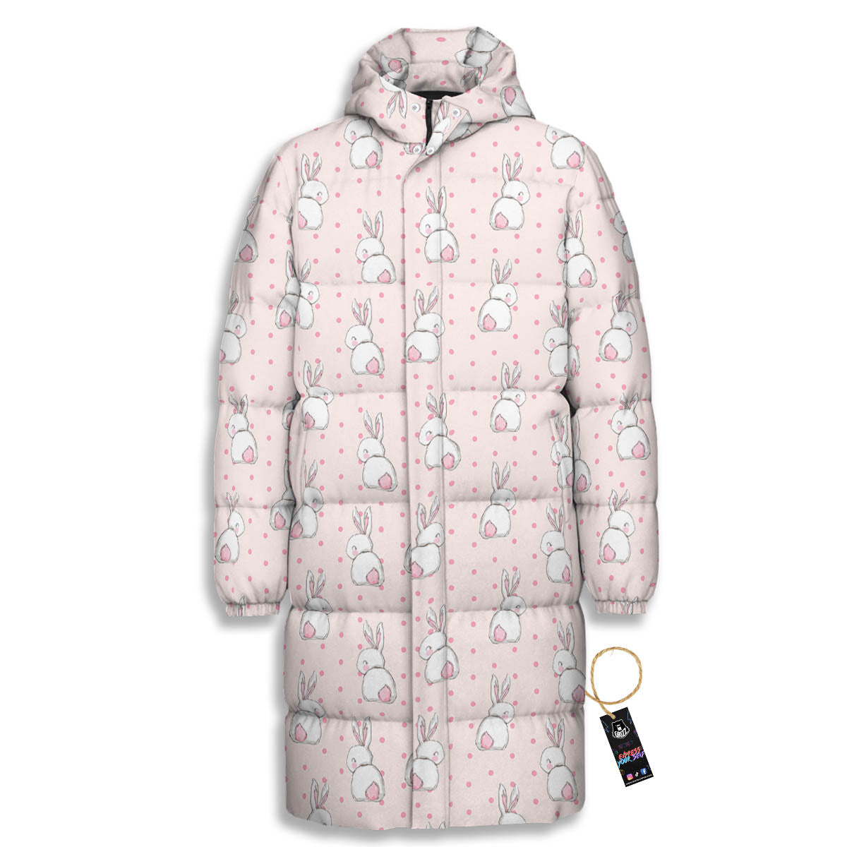 Rabbit Cartoon Print Pattern Long Down Jacket-grizzshop