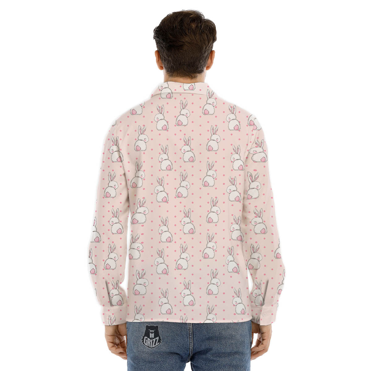 Rabbit Cartoon Print Pattern Men's Dress Shirts-grizzshop