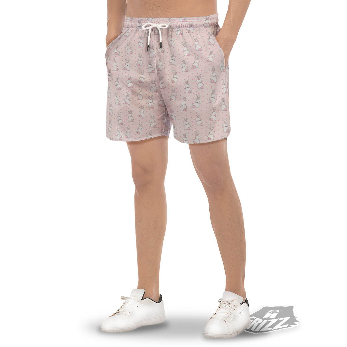 Rabbit Cartoon Print Pattern Men's Gym Shorts-grizzshop