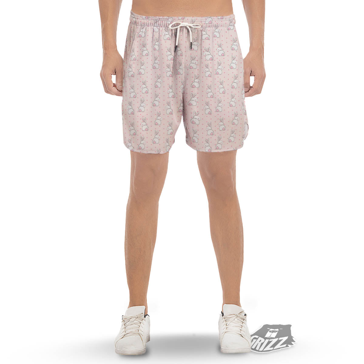 Rabbit Cartoon Print Pattern Men's Gym Shorts-grizzshop